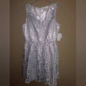 **** NEW - Mac + Jac Sleeveless V Neck Silver & White Shimmery Dress Size Large